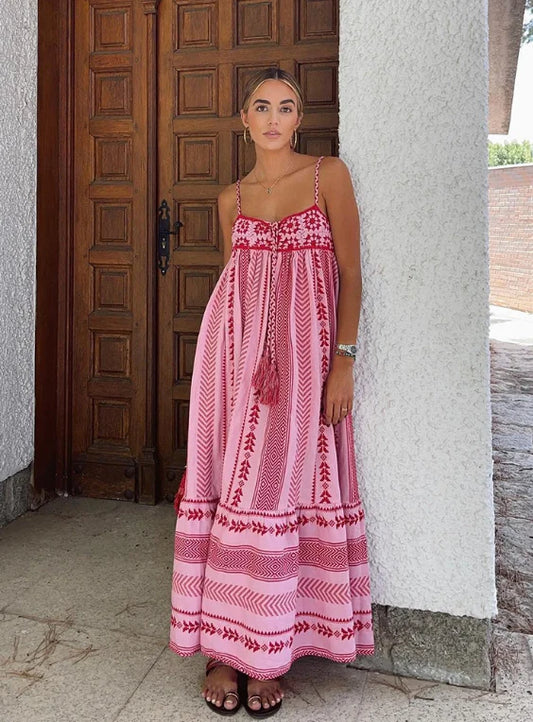 Krisha Dress | Spaghetti Strap Bohemian Style Maxi Dress