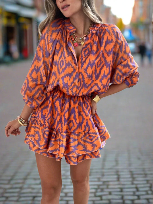 Kristina Dress | Women's Orange Aztec Romper Dress