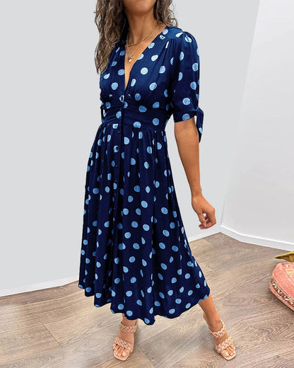Kylie Dress | Polka Dot V-Neck Style Midi Dress