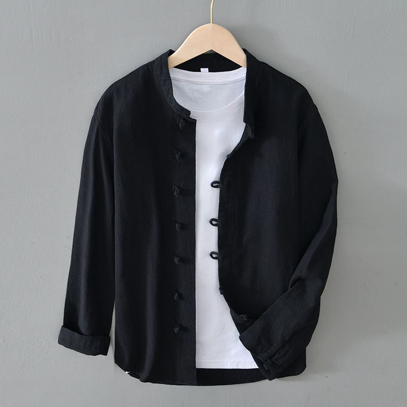 Riccardo Relaxed Fit Mandarin Collar Shirt | Long Sleeve Casual Shirt