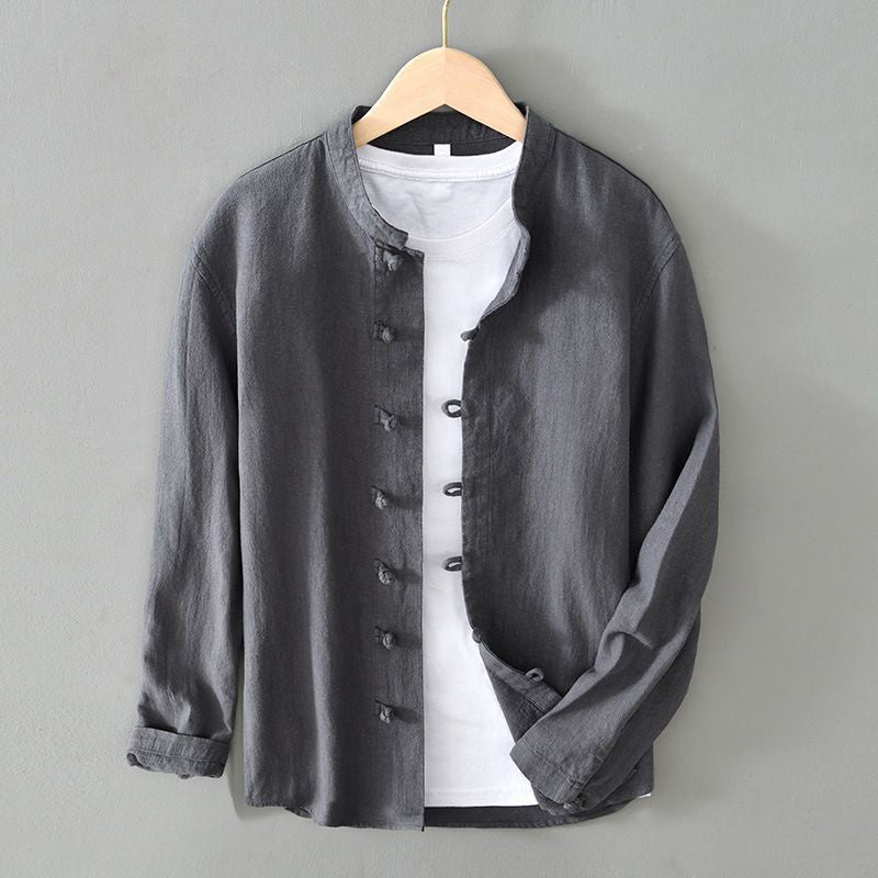 Riccardo Relaxed Fit Mandarin Collar Shirt | Long Sleeve Casual Shirt