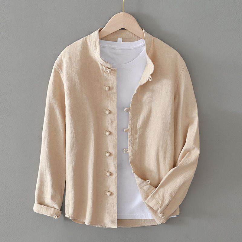 Riccardo Relaxed Fit Mandarin Collar Shirt | Long Sleeve Casual Shirt