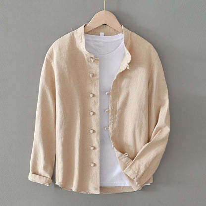 Riccardo Relaxed Fit Mandarin Collar Shirt | Long Sleeve Casual Shirt
