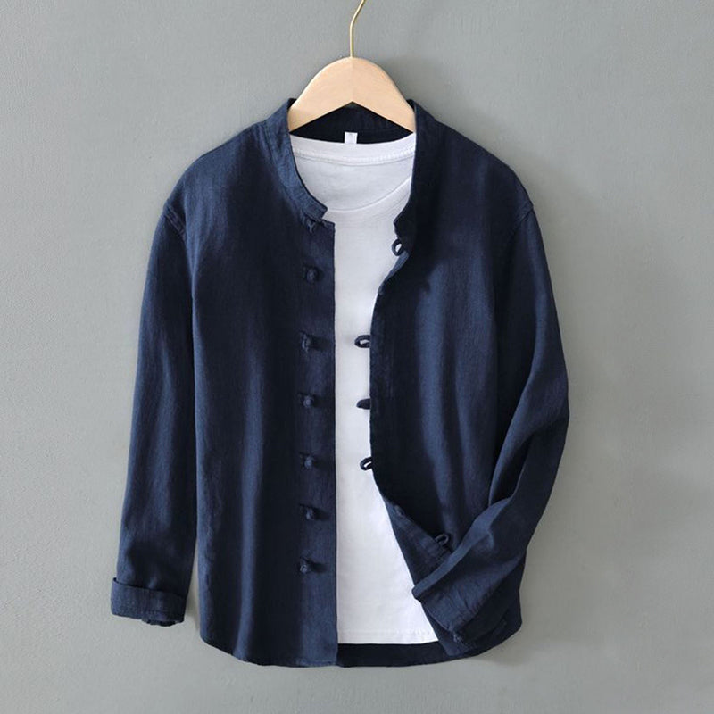 Riccardo Relaxed Fit Mandarin Collar Shirt | Long Sleeve Casual Shirt