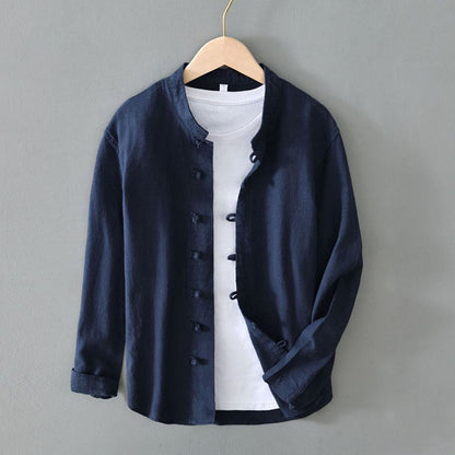 Riccardo Relaxed Fit Mandarin Collar Shirt | Long Sleeve Casual Shirt