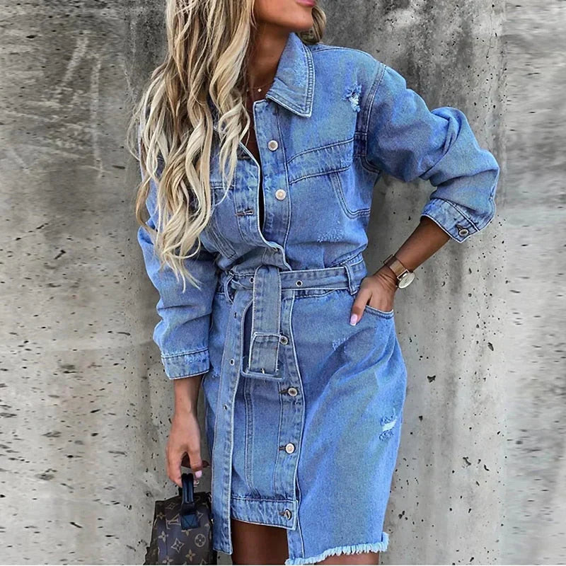 Laila Dress | Casual Long Sleeve Denim Dress