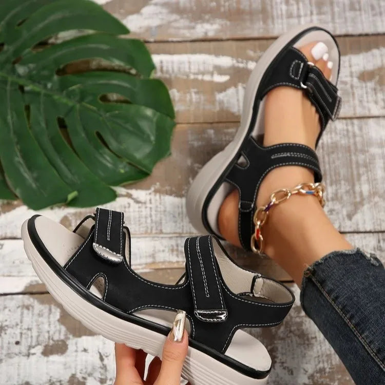 Larissa Sandals | Solid Color Slope Heel Sandals