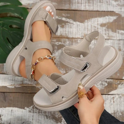 Larissa Sandals | Solid Color Slope Heel Sandals