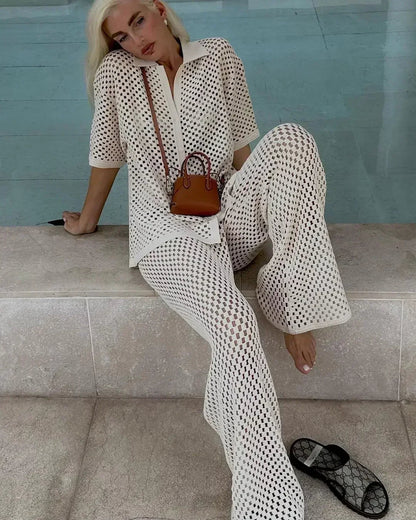 Lauryn Set | Casual Hollow Striped Knit Sweater and Pants Set