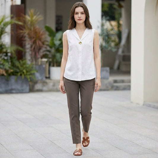 Isla Relaxed Fit Sleeveless Blouse | Collared Button Front Blouse