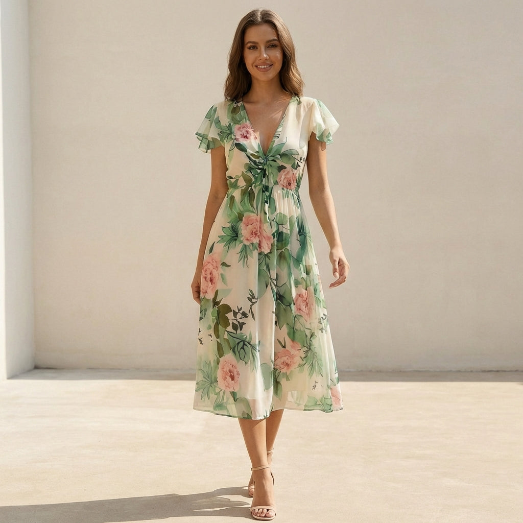 Sofia A-Line Dress | Floral Drawstring Dress
