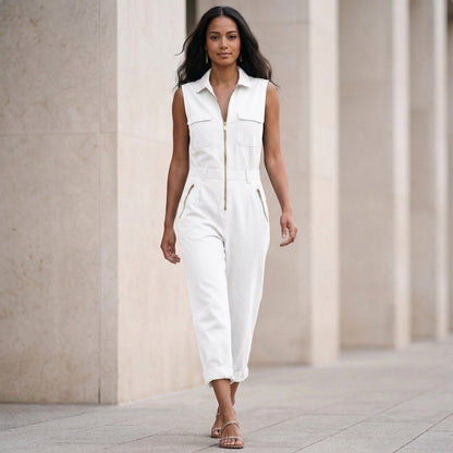 Isla Collared Sleeveless Jumpsuit | Solid Relaxed Fit Jumpsuit
