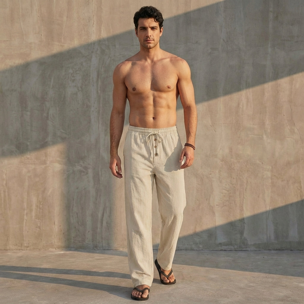 Arthur Relaxed Fit Trousers | Textured Drawstring Waist Trousers