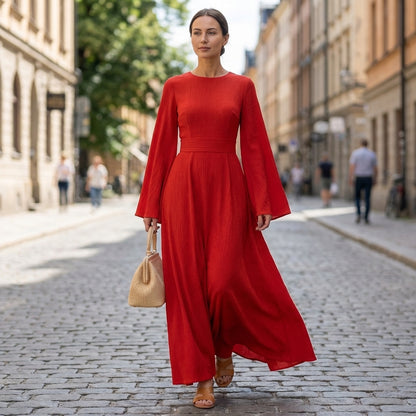 Isabella Flowy Maxi Dress | Square Neck Bell Sleeve Dress