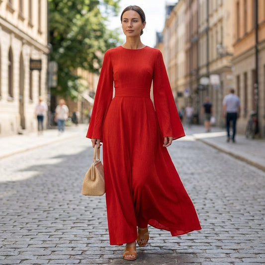 Isabella Flowy Maxi Dress | Square Neck Bell Sleeve Dress