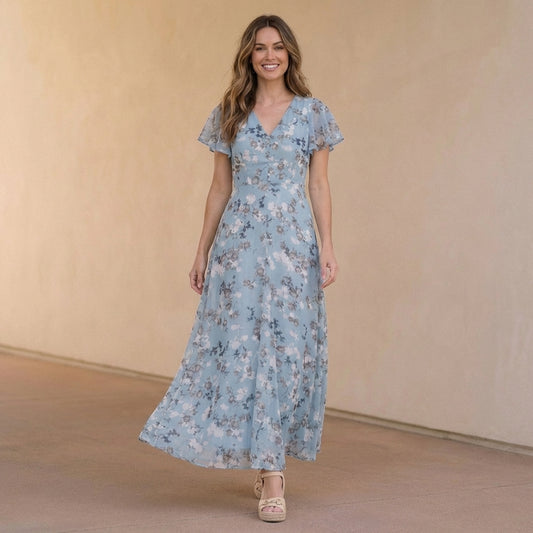 Isabella A-Line Maxi Dress | V-Neck Ruffled Dress