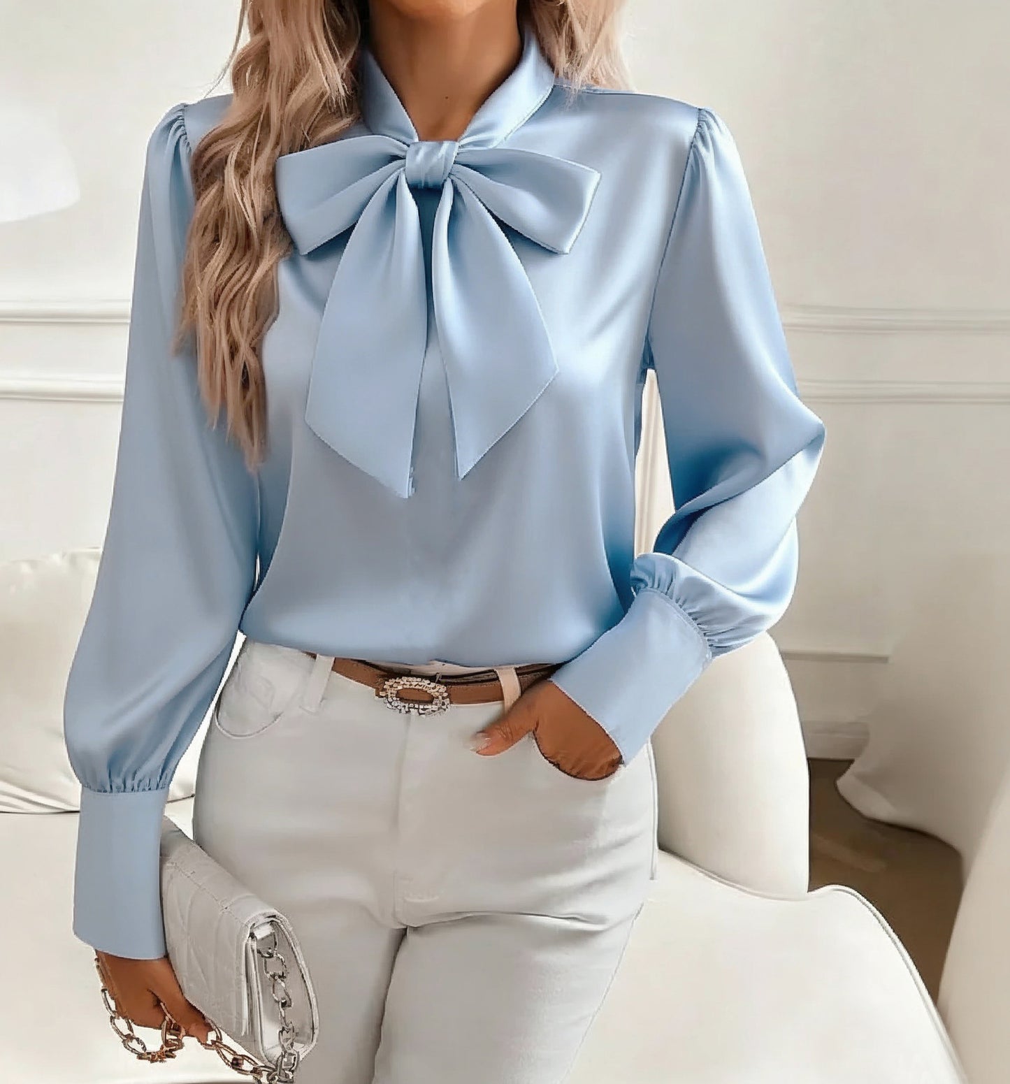 Qendressa Blouse | Women's Autumn Puff Sleeve Bow Collar Blouse
