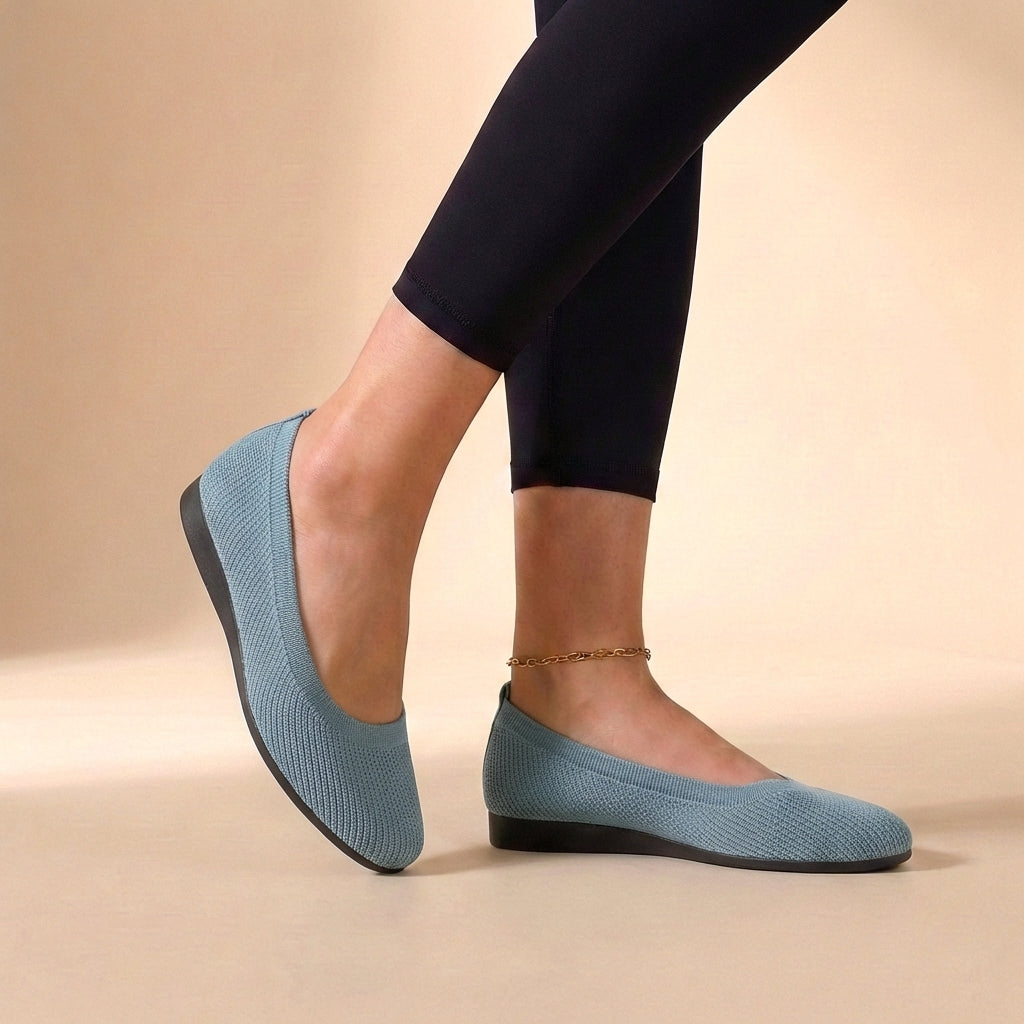 Sienna Mesh Ribbed Trim Ballet Flats | Slip-On Ballet Flats