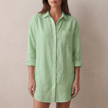Isla Oversized Tunic Shirt | Collared V-Neck Button Front Shirt