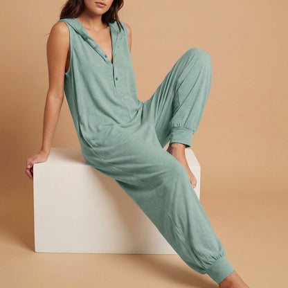 Amelia Hooded Baggy Jumpsuit | Button Front Side Pockets Jumpsuit