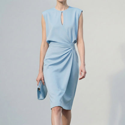 Isla Draped Knee-Length Dress | Ruched Waist Cap Sleeve Dress
