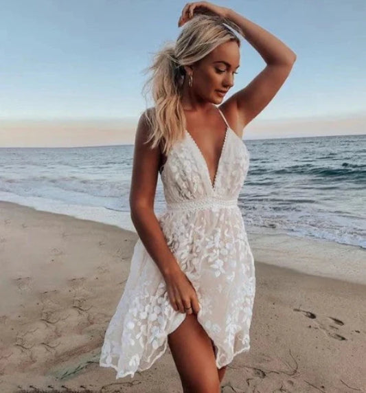 Lindsey Dress | Mini Cocktail Dress with Flower Embroidery