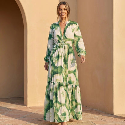 Sienna Maxi Dress | Collared V-Neck Drawstring Waist Dress