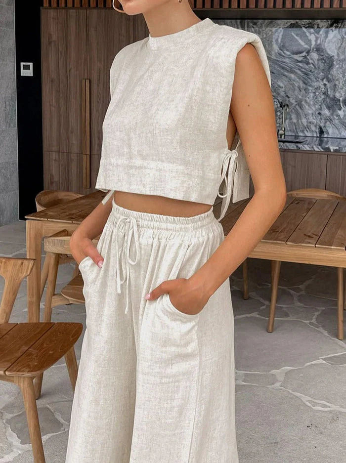 Lizzette Set | Linen Sleeveless Top and Wide Leg Pants Set