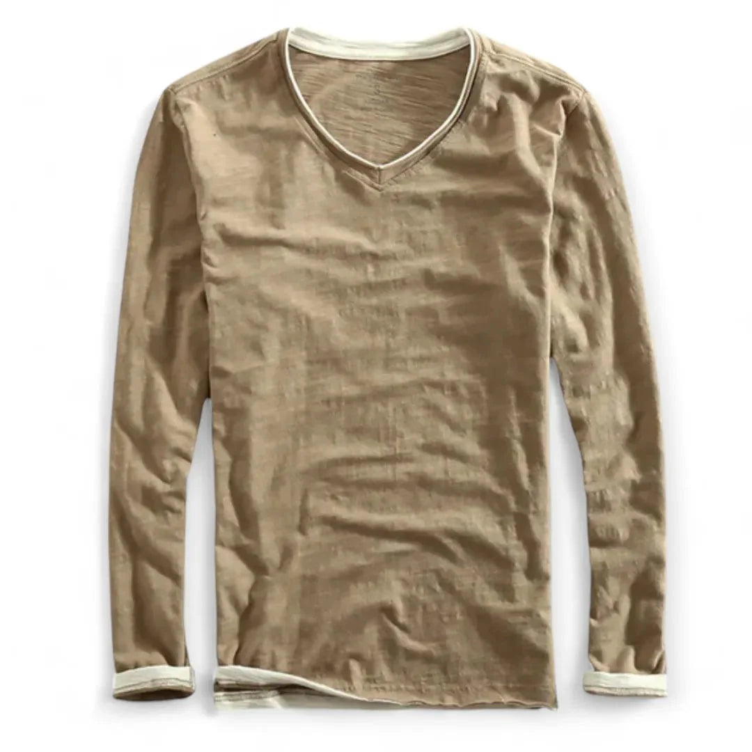 Jack Classic Fit Long Sleeve Shirt | V-Neck Contrasting Trim Shirt