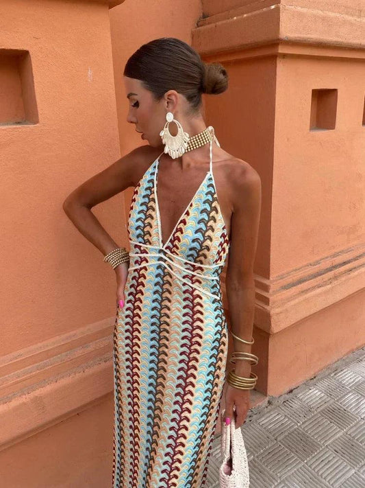 Maegan Dress | Deep V-Neck Sleeveless Halter Summer Dress