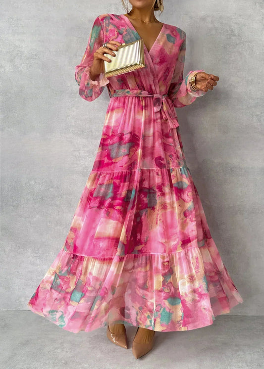 Maila Dress | Floral Print V-neck Big Swing Chiffon Maxi Dress