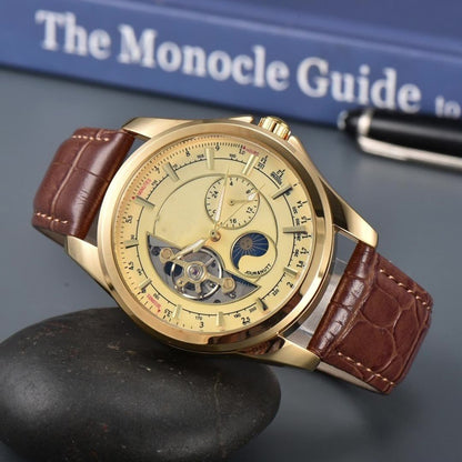 Joshua Vintage Round Case Watch | Open Heart Dial Moon Phase Watch