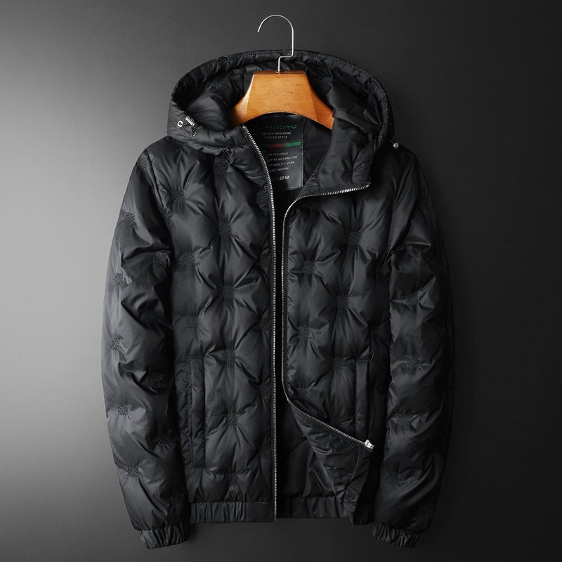 Henry Hooded Puffer Jacket | Geometric Motif Relaxed Fit Jacket