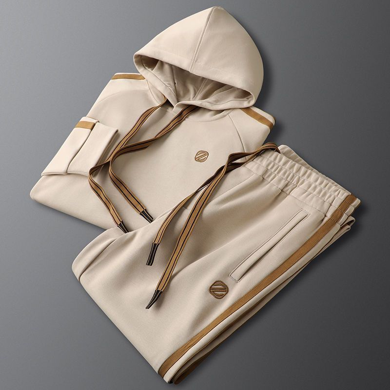 George Relaxed Fit Striped Hoodie Track Pants Two-Piece Set | Drawstring Hood Side Pockets Set