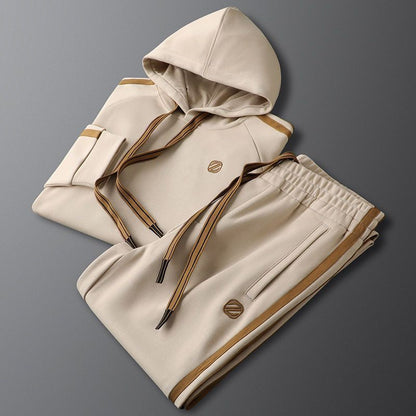 George Relaxed Fit Striped Hoodie Track Pants Two-Piece Set | Drawstring Hood Side Pockets Set