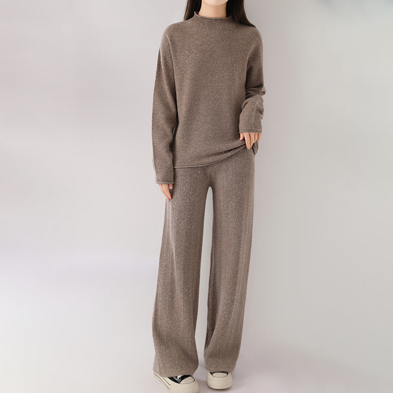 Isabella Relaxed Fit Sweater And Wide-Leg Trousers Two-Piece Set | Flecked Casual Set