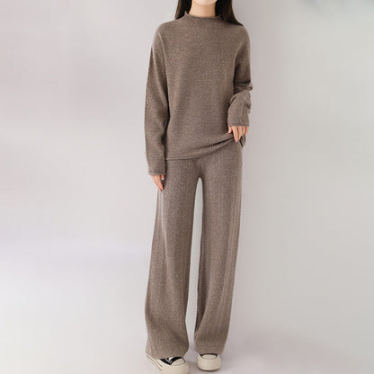 Isabella Relaxed Fit Sweater And Wide-Leg Trousers Two-Piece Set | Flecked Casual Set