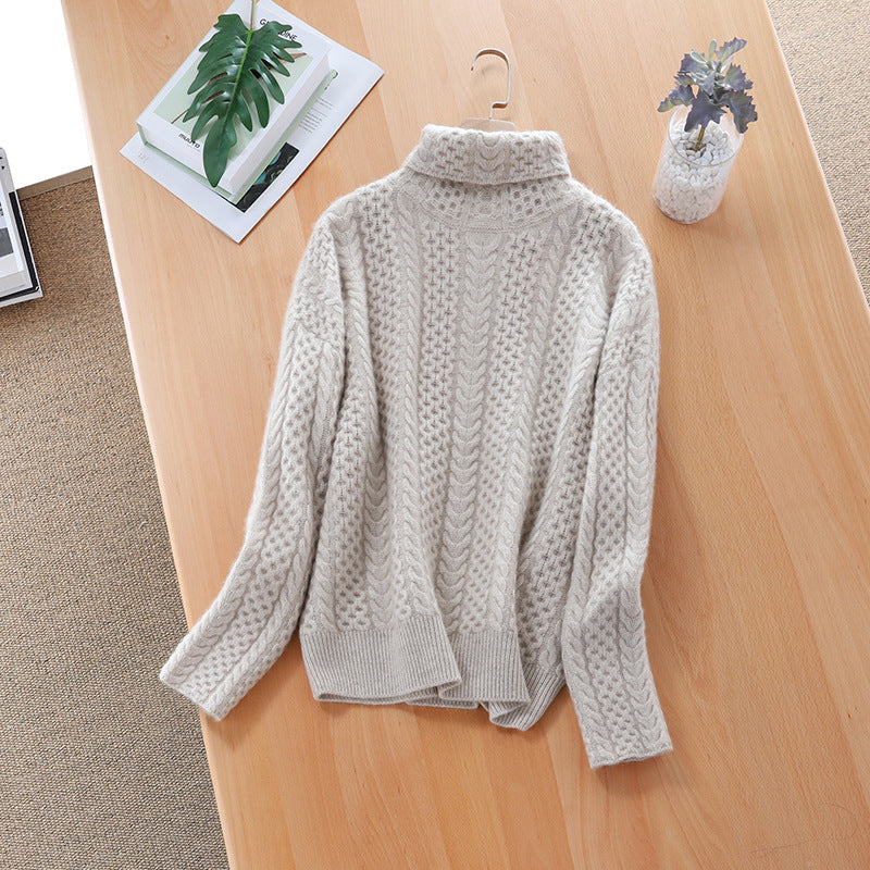Bianca Cable Knit Relaxed Fit Turtleneck Sweater | Ribbed Long Sleeve Sweater