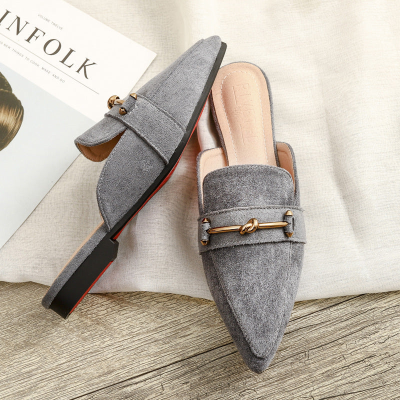 Flora Pointed-Toe Studded Mule Flats | Casual Mule Flats