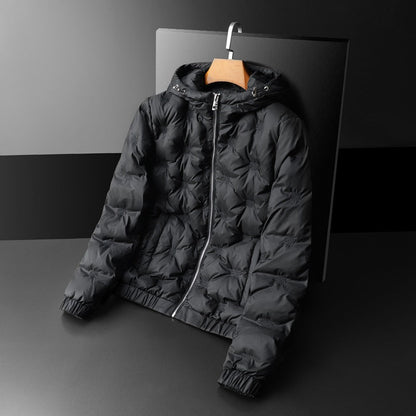 Henry Hooded Puffer Jacket | Geometric Motif Relaxed Fit Jacket