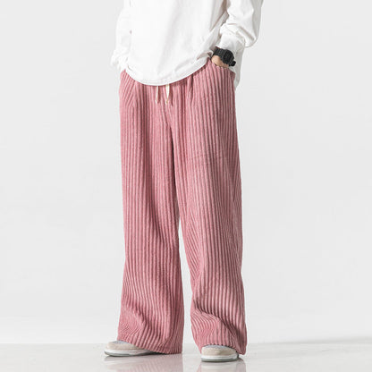 Arthur Ribbed Relaxed Fit Pants | Drawstring Waist Casual Pants
