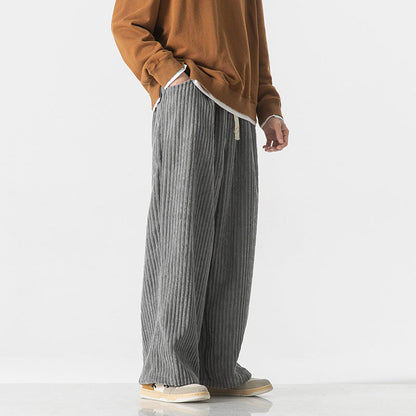Arthur Ribbed Relaxed Fit Pants | Drawstring Waist Casual Pants