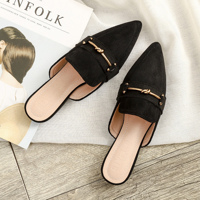 Flora Pointed-Toe Studded Mule Flats | Casual Mule Flats