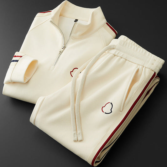 Arthur Fleece Track Jacket Two-Piece Set | Striped Mock Neck Men’s Tracksuit