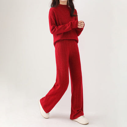 Isabella Relaxed Fit Sweater And Wide-Leg Trousers Two-Piece Set | Flecked Casual Set