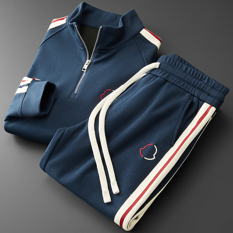 Arthur Fleece Track Jacket Two-Piece Set | Striped Mock Neck Men’s Tracksuit
