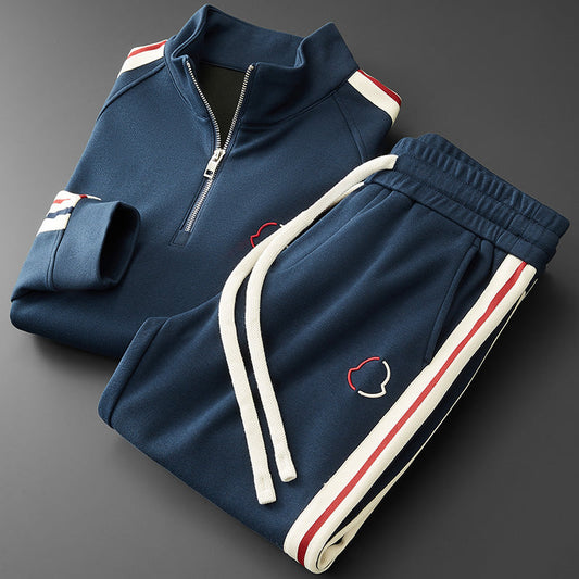 Arthur Fleece Track Jacket Two-Piece Set | Striped Mock Neck Men’s Tracksuit