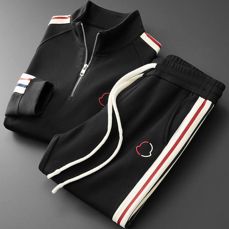 Arthur Fleece Track Jacket Two-Piece Set | Striped Mock Neck Men’s Tracksuit
