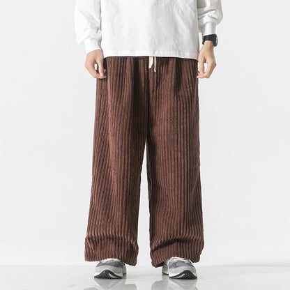 Arthur Ribbed Relaxed Fit Pants | Drawstring Waist Casual Pants