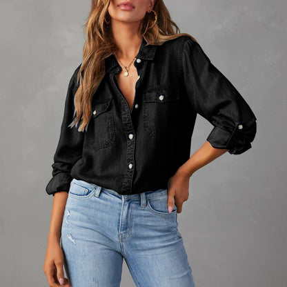 Isla Relaxed Fit Denim Shirt | Collared Long Sleeve Denim Shirt
